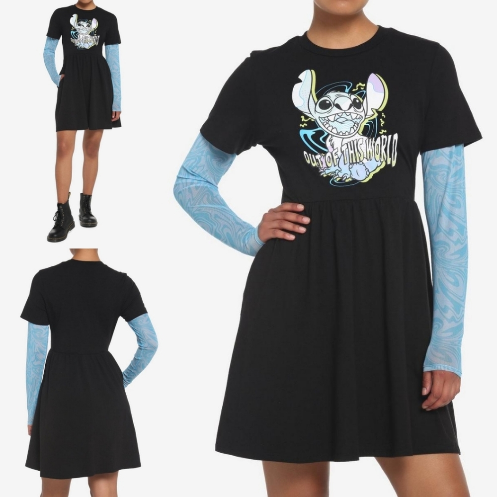 Hot Topic Disney Lilo & Stitch Trippy Mesh Twofer Dress XS NWT